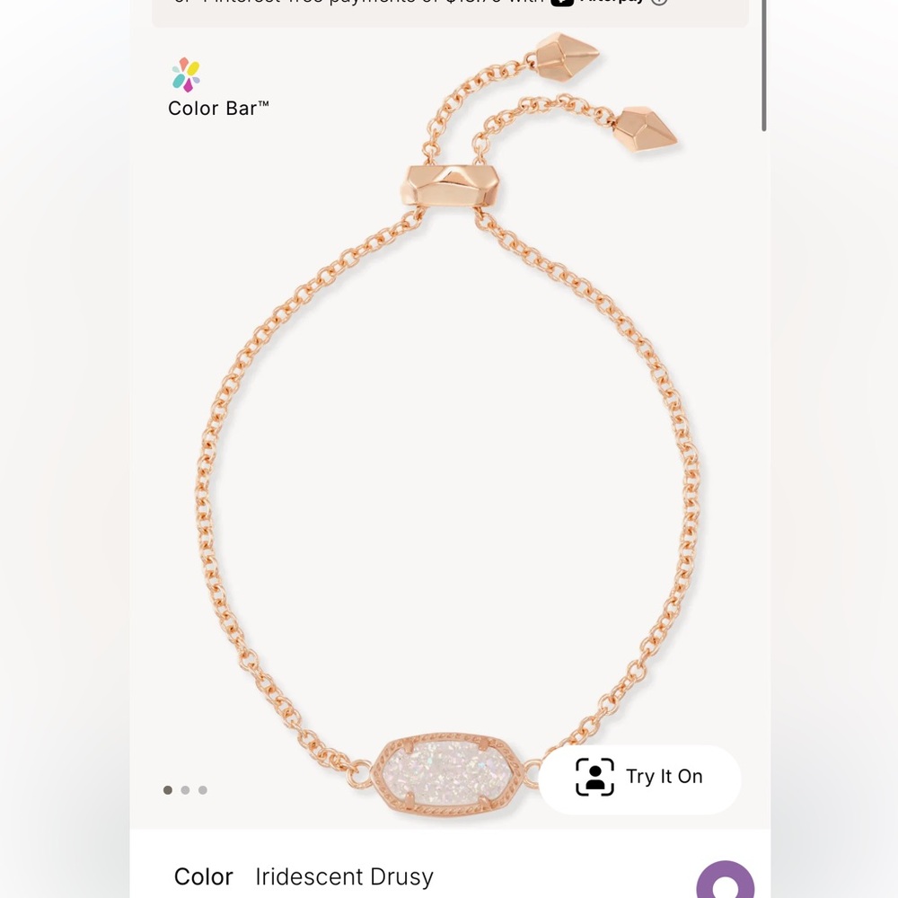 NWT Kendra Scott Elaina Rose Gold Adjustable Chain Bracelet in Iridescent Drusy